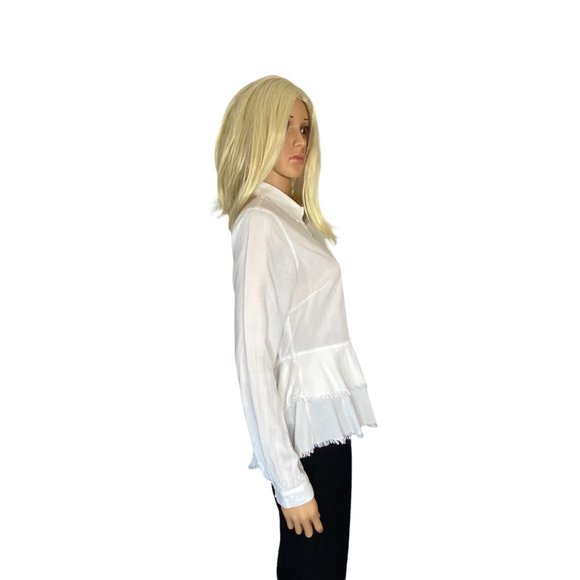Anthropologie Cloth & Stone White Tiered Frayed Peplum Blouse Tunic Small - Picture 5 of 11